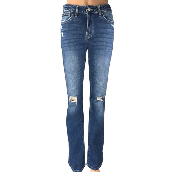 Flying Monkey Blue Mid Rise Distressed Straight Bootcut Denim Jeans Pants Sz 27 - Picture 1 of 5